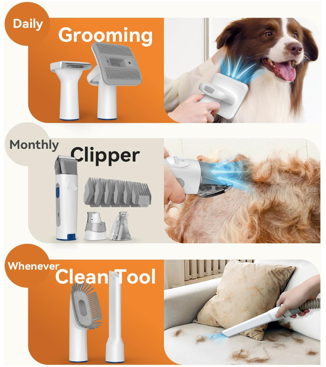 Dog Hair Vacuum&Dog Grooming Kit with 7 Pet Grooming Tools for Shedding Pet Hair